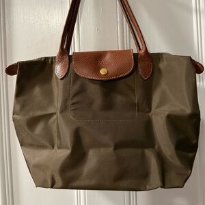 Longchamp Olive and Brown Tote Bag